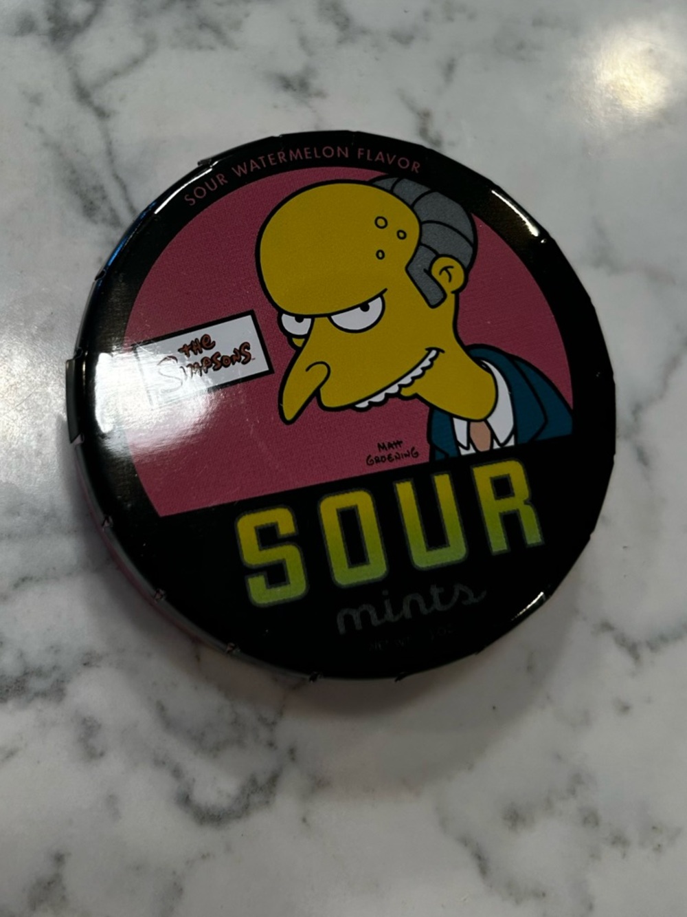 The Simpsons Mr.Burns Sour Mints Container Small Empty Pop Top
